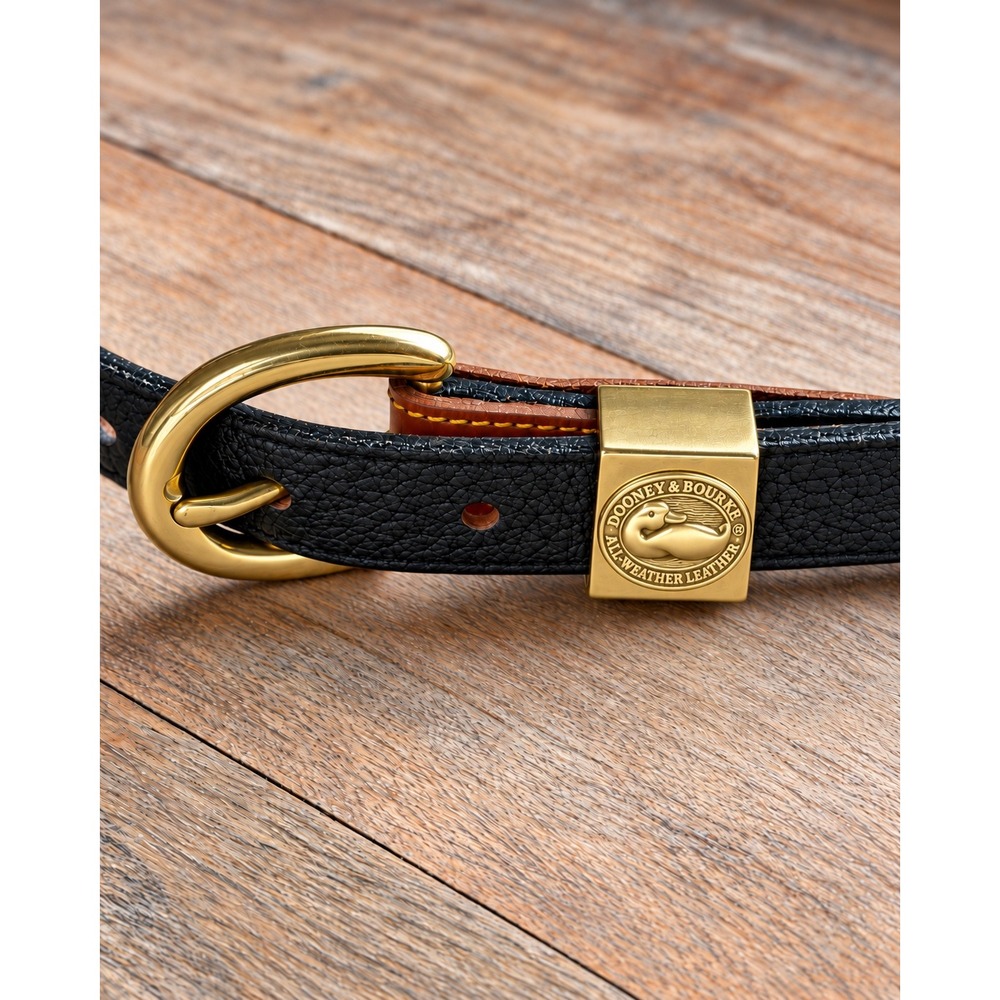Vintage Dooney & Bourke All Weather Leather Belt Black Tan Brass S 26-28 USA